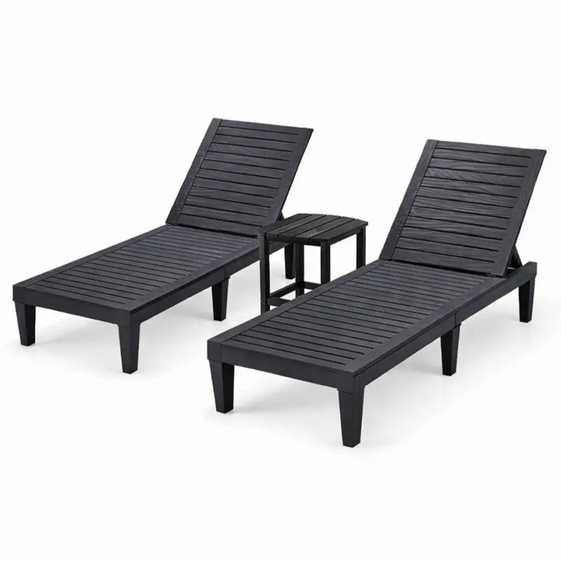 3-Piece Outdoor Adjustable Chaise Lounge Set with 2 Recliners and 1 Side Table for Garden Backyard by DirectDeals