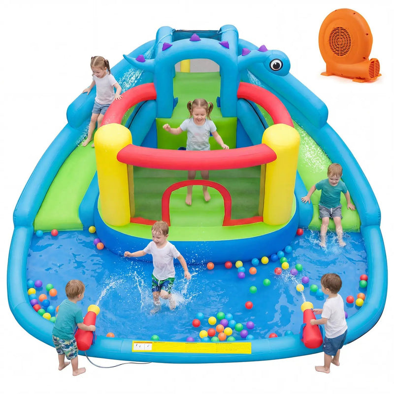 Inflatable Water Slide Park Dinosaur-themed Kids Inflatable Bounce House with Double Slides by DirectDeals