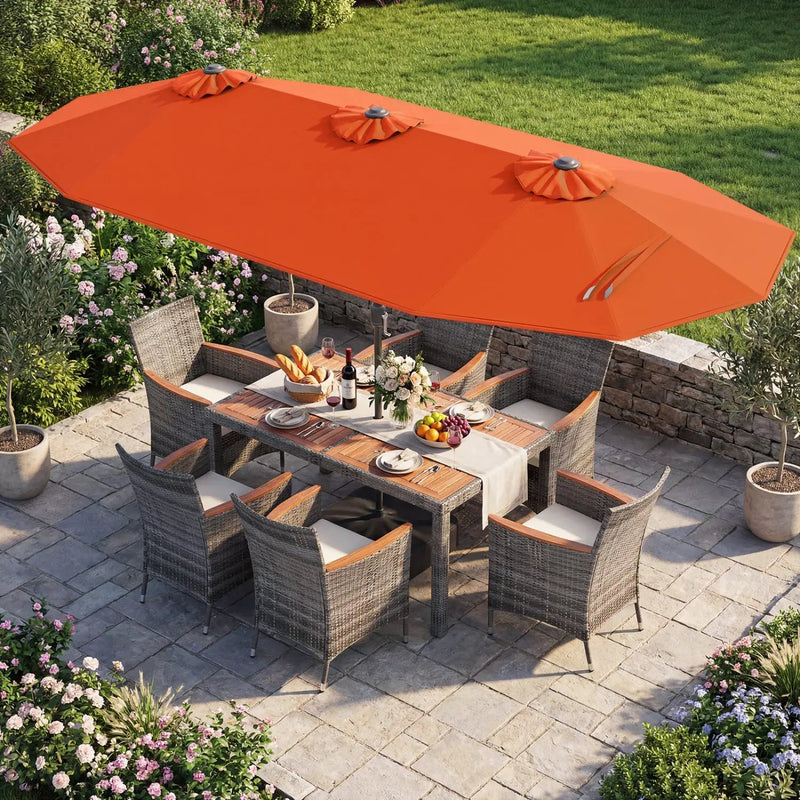 8-Piece Patio Dining Set with Double-Sided Market Umbrella by DirectDeals