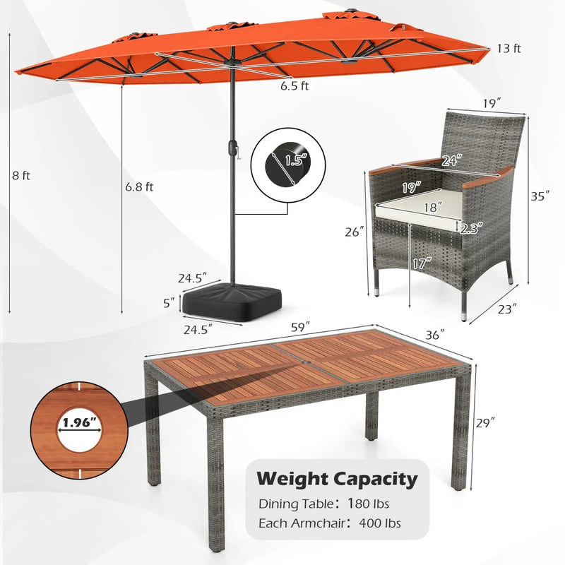 8-Piece Patio Dining Set with Double-Sided Market Umbrella by DirectDeals