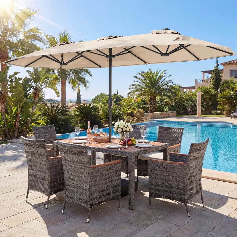 8-Piece Patio Dining Set with Double-Sided Market Umbrella by DirectDeals