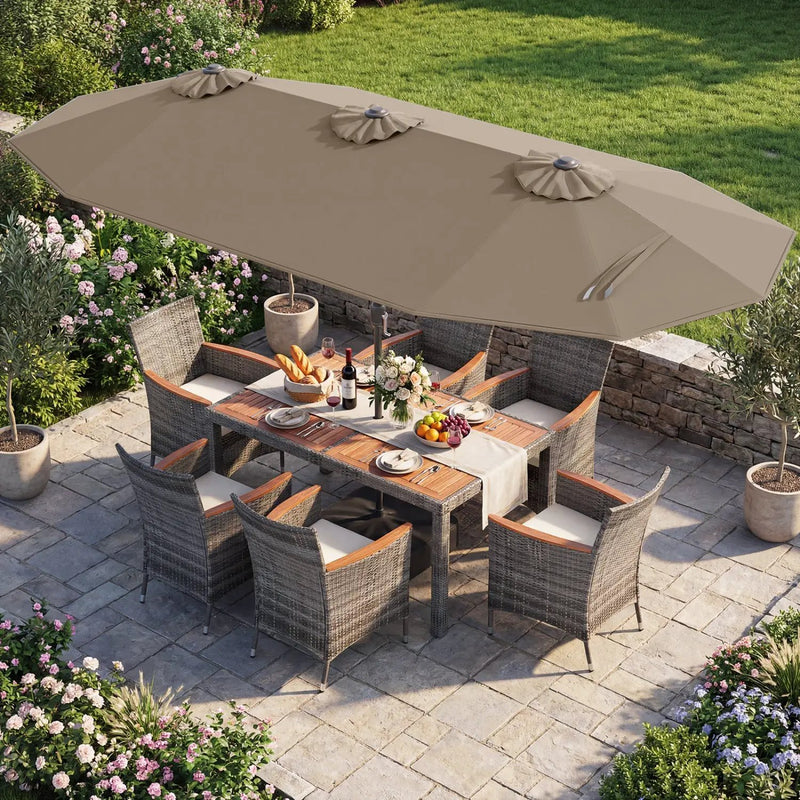 8-Piece Patio Dining Set with Double-Sided Market Umbrella by DirectDeals