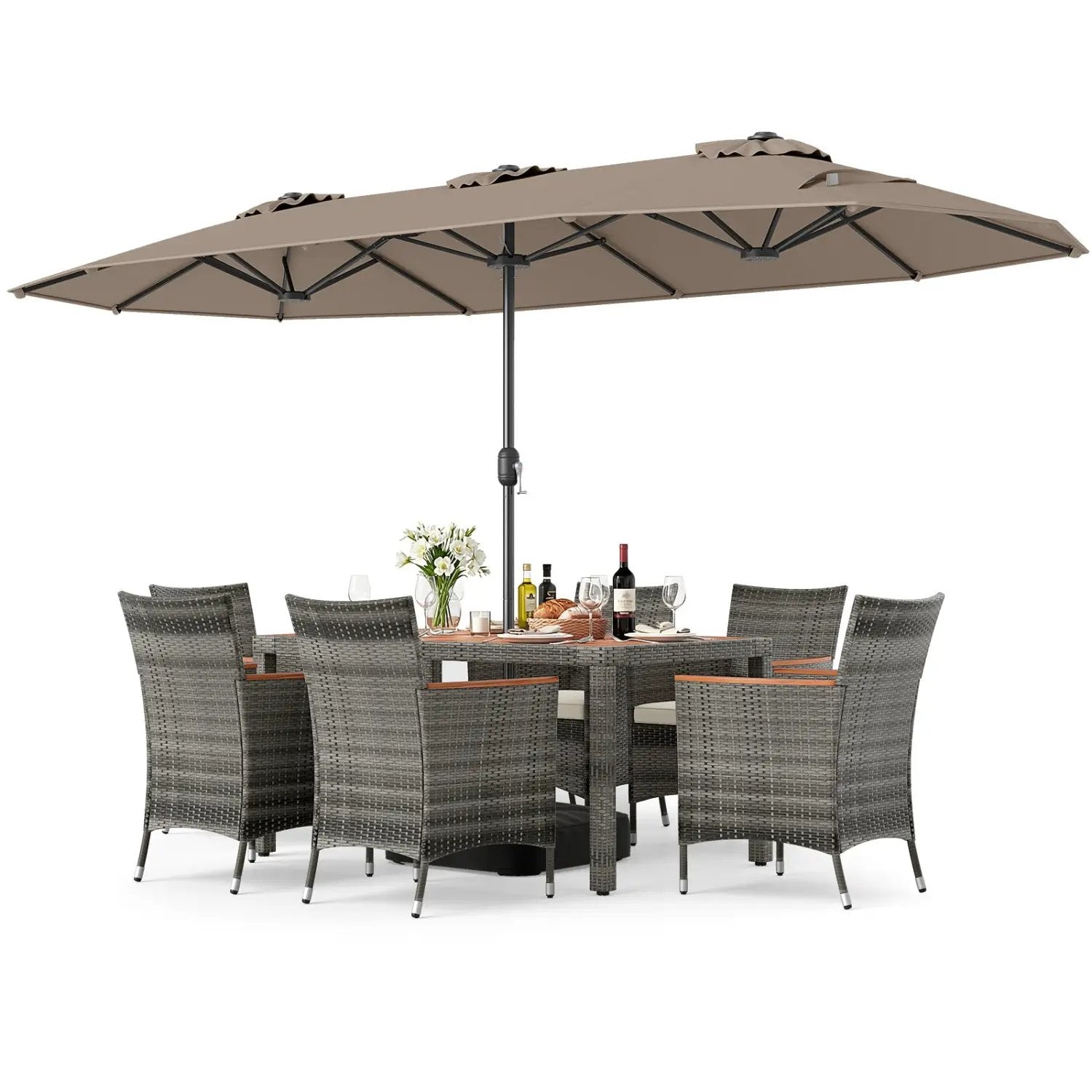 8-Piece Patio Dining Set with Double-Sided Market Umbrella by DirectDeals