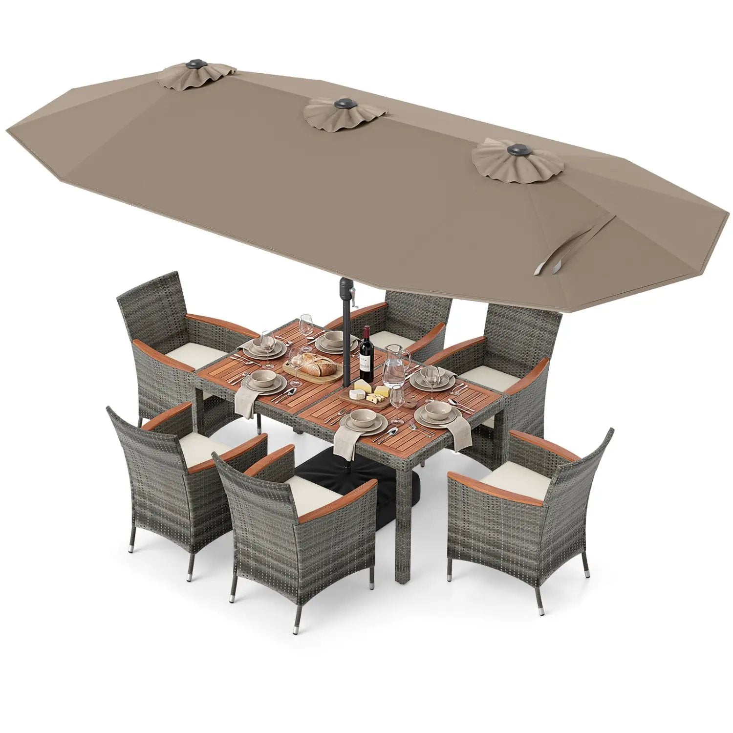 8-Piece Patio Dining Set with Double-Sided Market Umbrella by DirectDeals