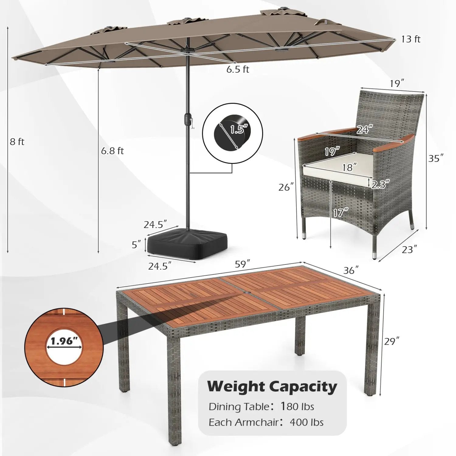 8-Piece Patio Dining Set with Double-Sided Market Umbrella by DirectDeals