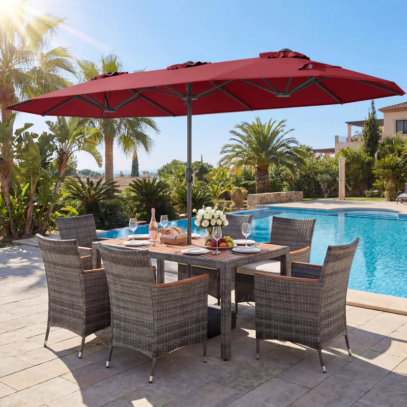 8-Piece Patio Dining Set with Double-Sided Market Umbrella by DirectDeals