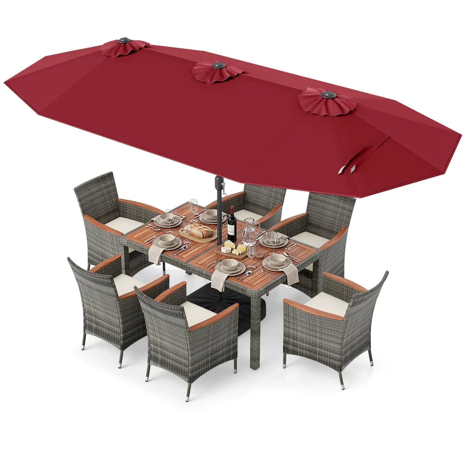 8-Piece Patio Dining Set with Double-Sided Market Umbrella by DirectDeals