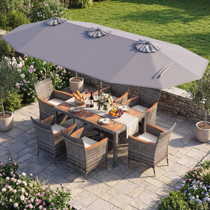 8-Piece Patio Dining Set with Double-Sided Market Umbrella by DirectDeals