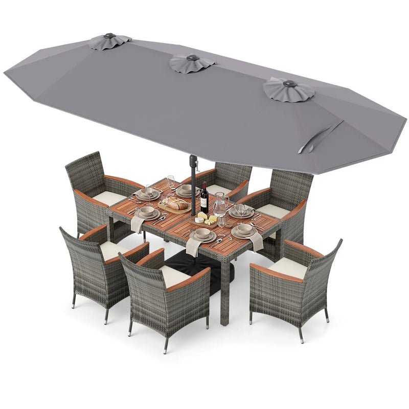 8-Piece Patio Dining Set with Double-Sided Market Umbrella by DirectDeals