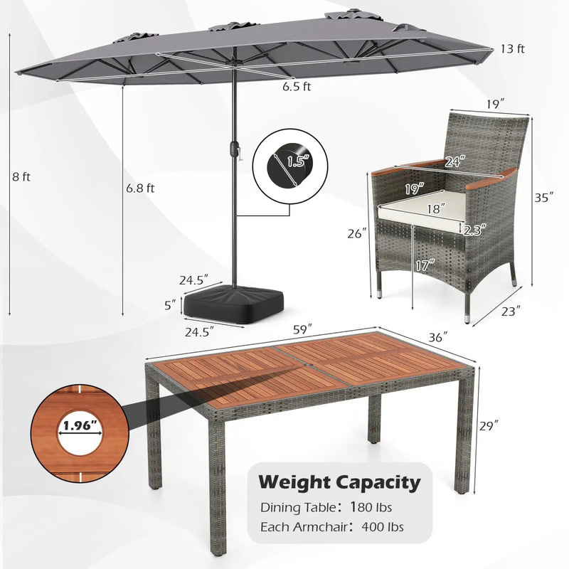 8-Piece Patio Dining Set with Double-Sided Market Umbrella by DirectDeals