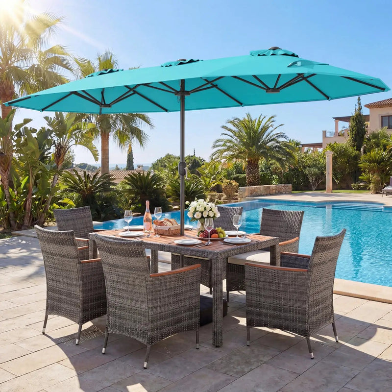 8-Piece Patio Dining Set with Double-Sided Market Umbrella by DirectDeals