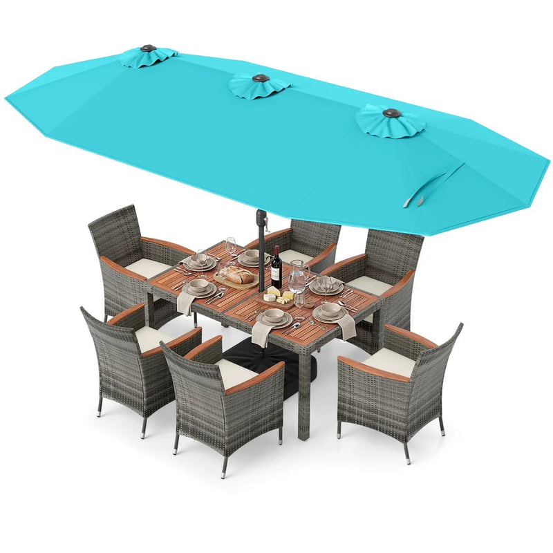 8-Piece Patio Dining Set with Double-Sided Market Umbrella by DirectDeals