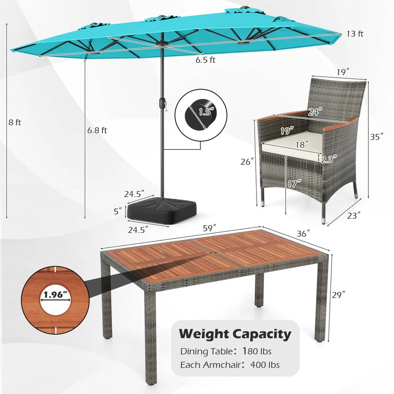 8-Piece Patio Dining Set with Double-Sided Market Umbrella by DirectDeals