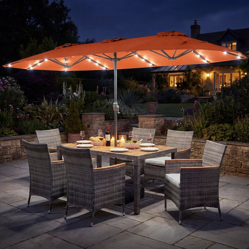 8 Pieces Outdoor Wicker Dining Furniture and 13.5 FT Double-Sided Patio Umbrella by DirectDeals