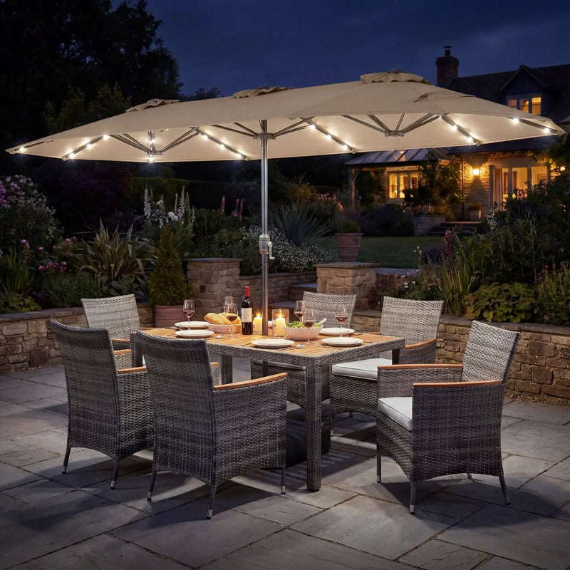 8 Pieces Outdoor Wicker Dining Furniture and 13.5 FT Double-Sided Patio Umbrella by DirectDeals