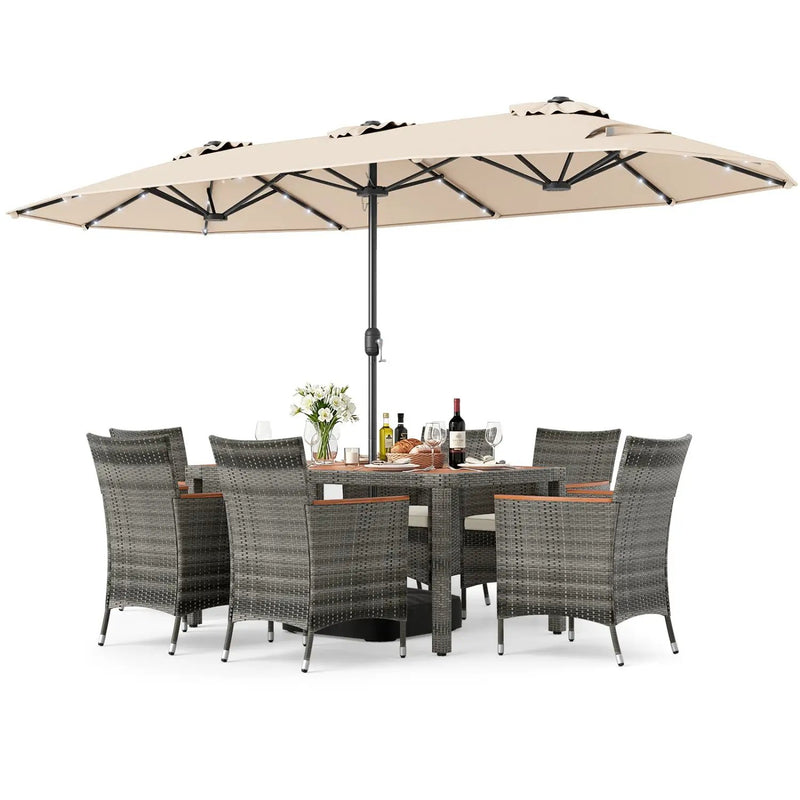 8 Pieces Outdoor Wicker Dining Furniture and 13.5 FT Double-Sided Patio Umbrella by DirectDeals