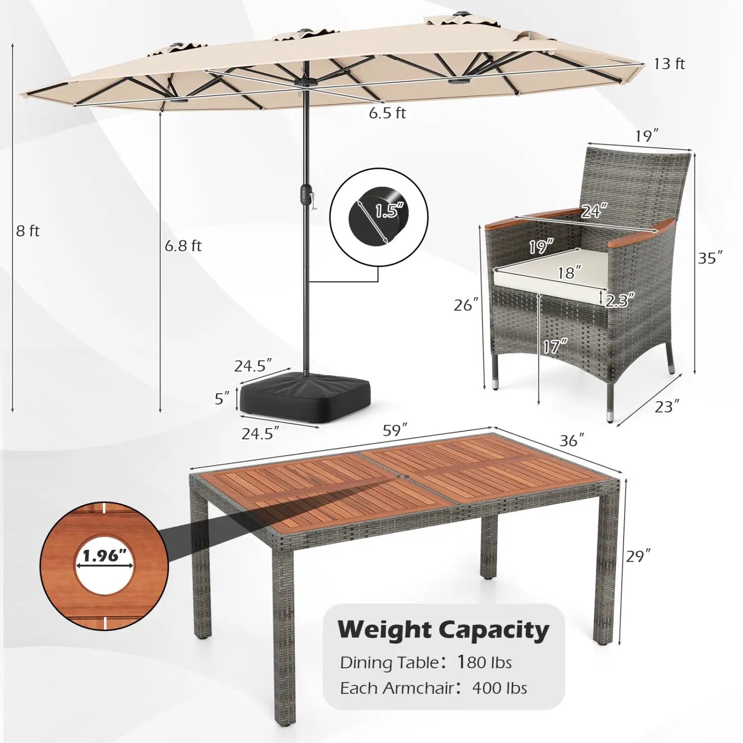8 Pieces Outdoor Wicker Dining Furniture and 13.5 FT Double-Sided Patio Umbrella by DirectDeals