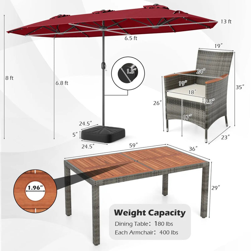 8 Pieces Outdoor Wicker Dining Furniture and 13.5 FT Double-Sided Patio Umbrella by DirectDeals