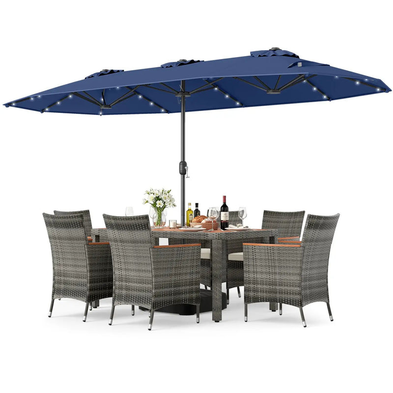 8 Pieces Outdoor Wicker Dining Furniture and 13.5 FT Double-Sided Patio Umbrella by DirectDeals