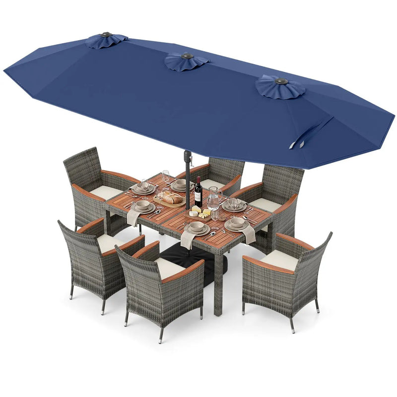 8 Pieces Outdoor Wicker Dining Furniture and 13.5 FT Double-Sided Patio Umbrella by DirectDeals