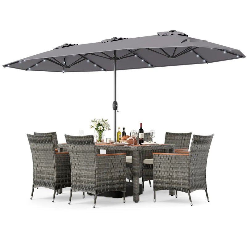 8 Pieces Outdoor Wicker Dining Furniture and 13.5 FT Double-Sided Patio Umbrella by DirectDeals
