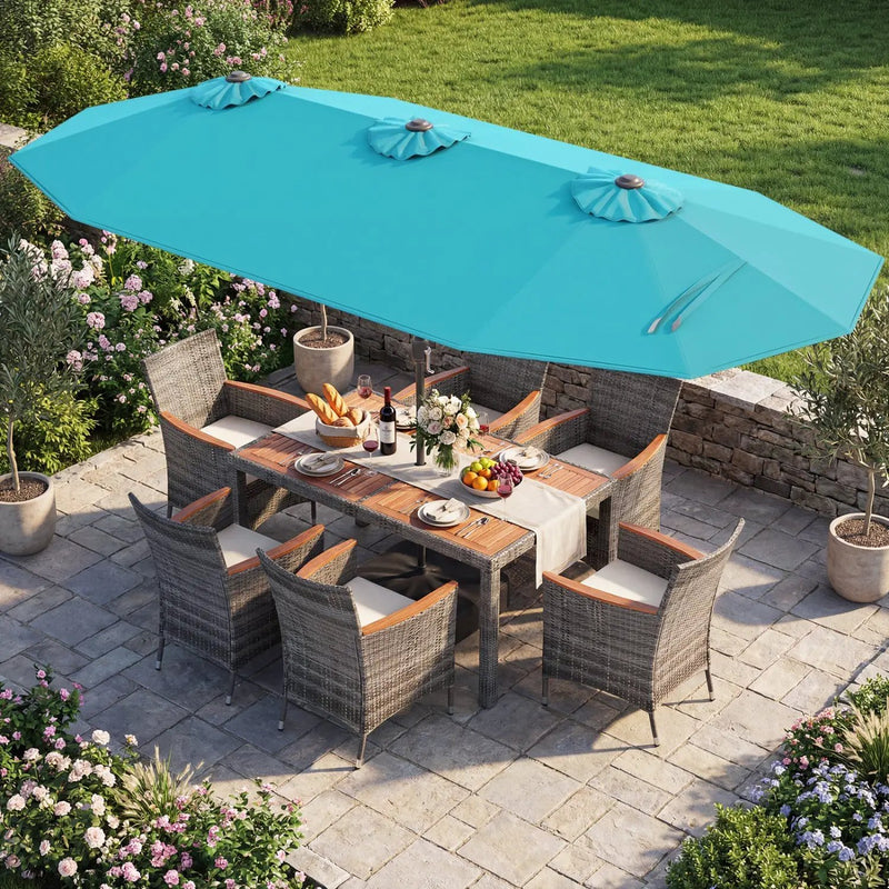 8 Pieces Outdoor Wicker Dining Furniture and 13.5 FT Double-Sided Patio Umbrella by DirectDeals