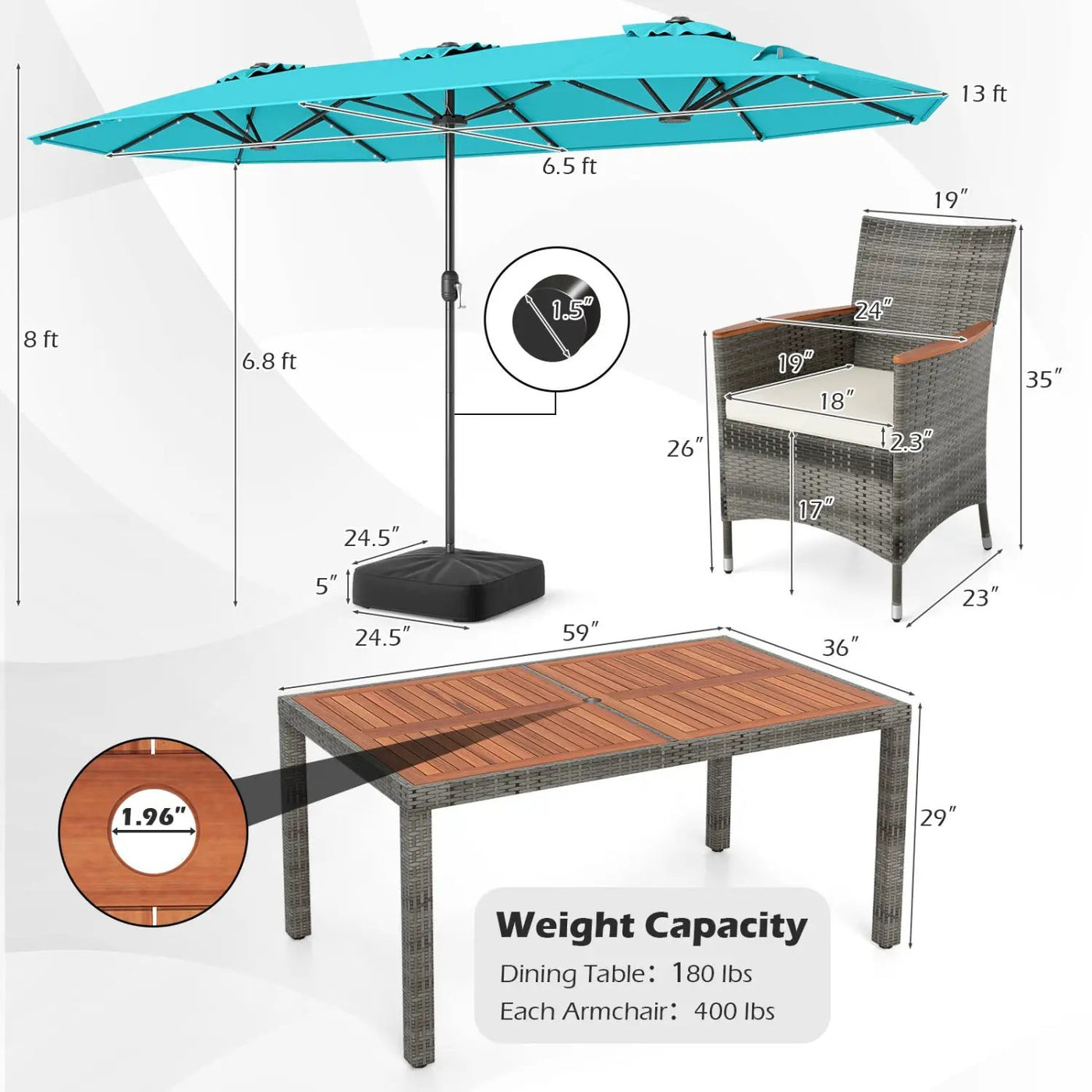 8 Pieces Outdoor Wicker Dining Furniture and 13.5 FT Double-Sided Patio Umbrella by DirectDeals