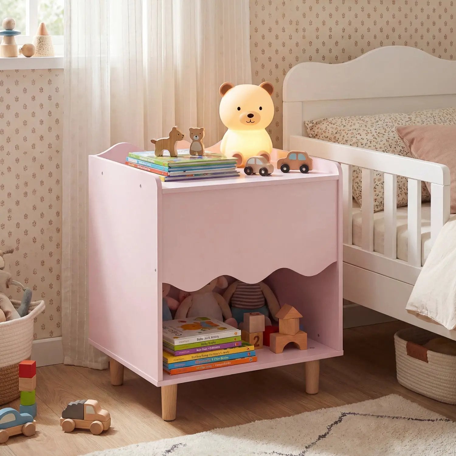 Toddler Scalloped Side Table with Wide Top & Open Compartment by DirectDeals