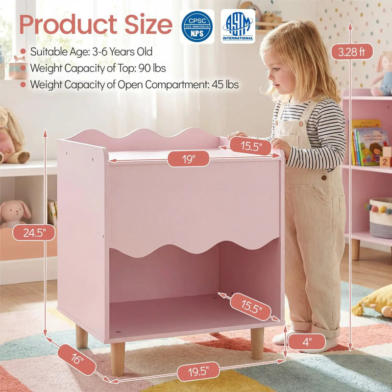 Toddler Scalloped Side Table with Wide Top & Open Compartment by DirectDeals