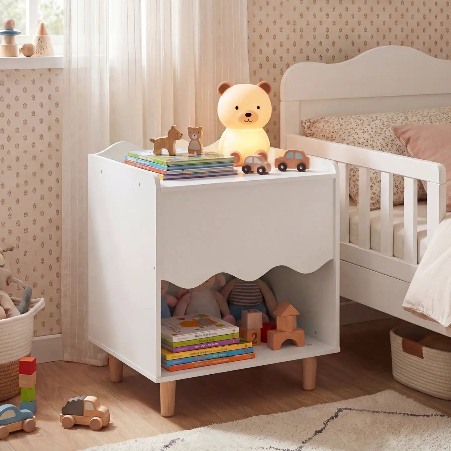 Toddler Scalloped Side Table with Wide Top & Open Compartment by DirectDeals