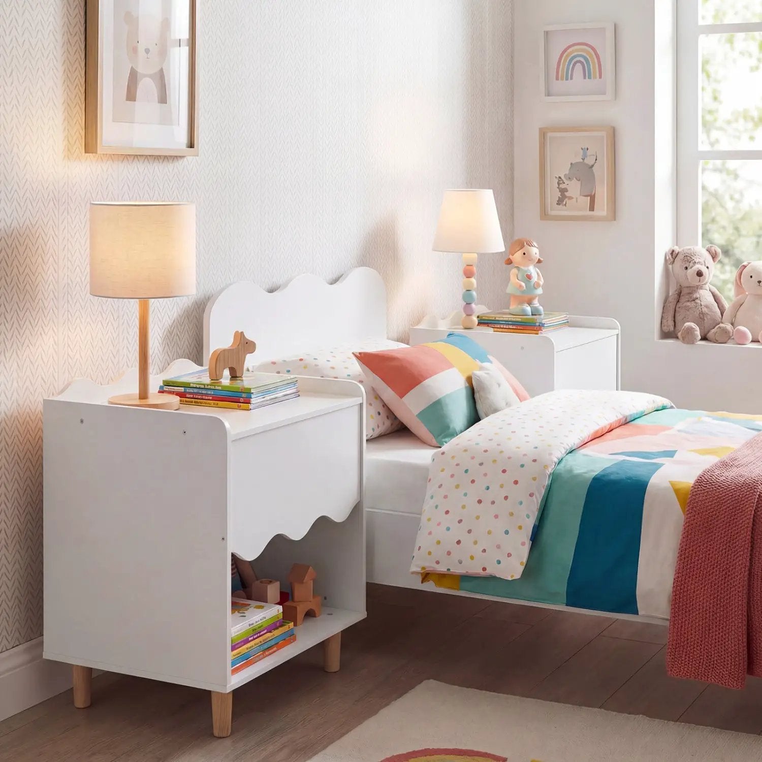Toddler Scalloped Side Table with Wide Top & Open Compartment by DirectDeals