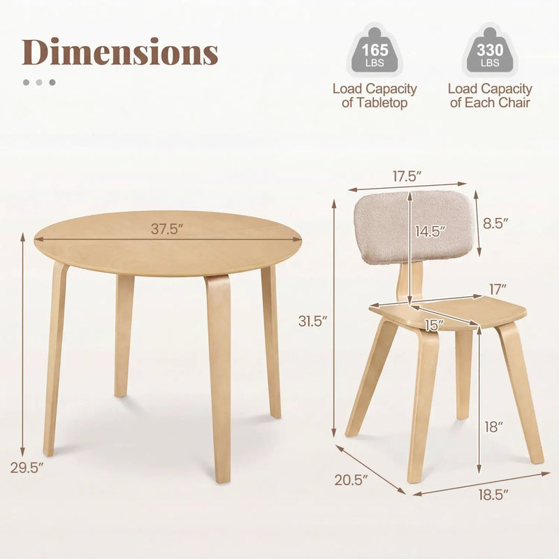 3 Piece Dining Table Set with 2 Padded Dining Chairs and Rubber Wood Table by DirectDeals
