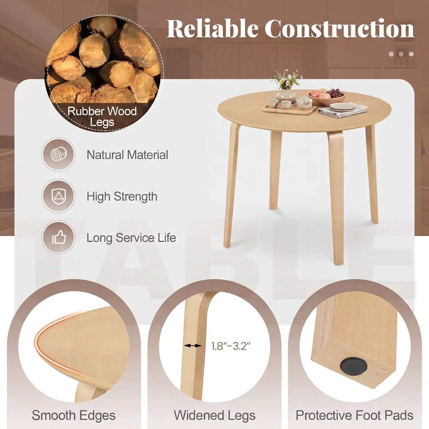 3 Piece Dining Table Set with 2 Padded Dining Chairs and Rubber Wood Table by DirectDeals