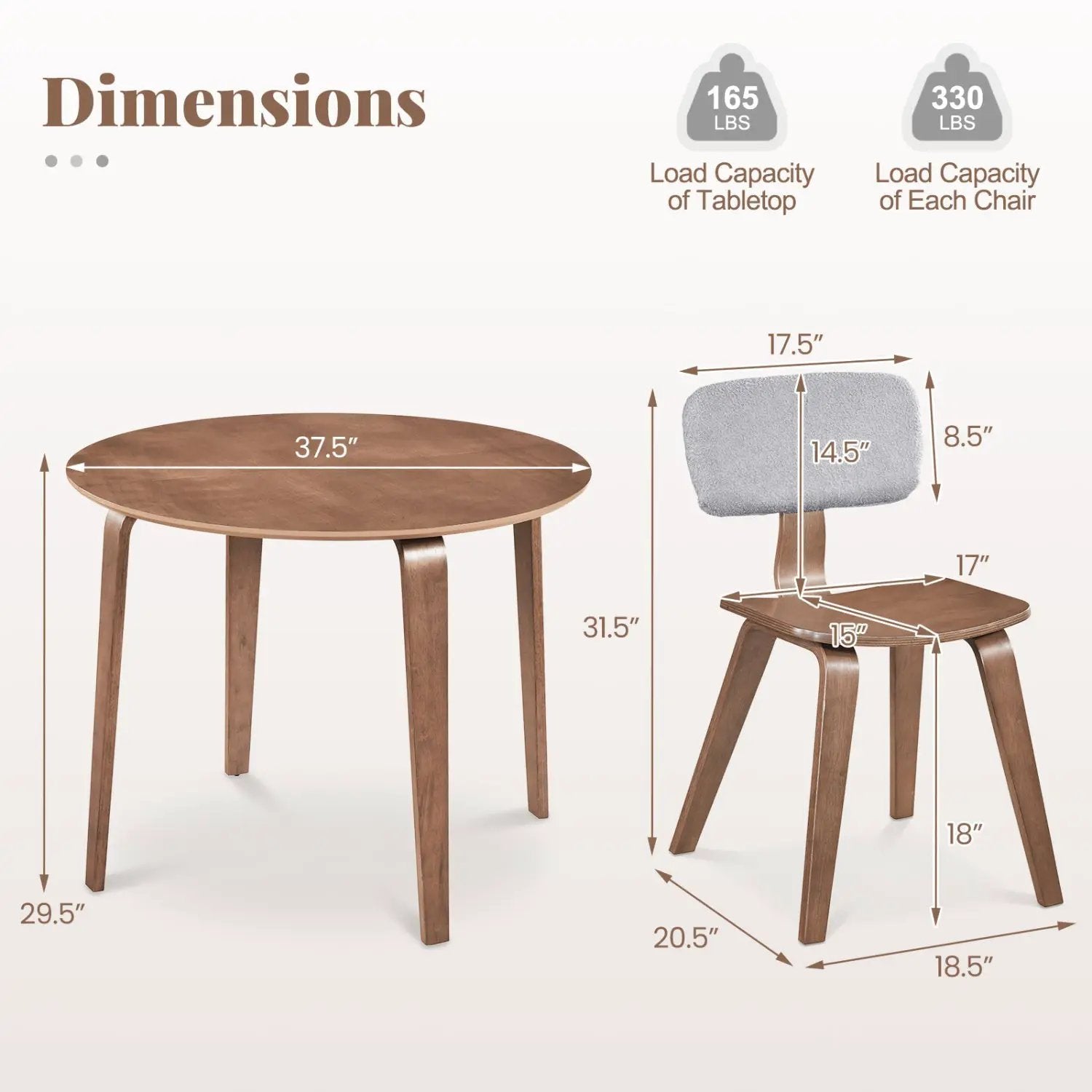 3 Piece Dining Table Set with 2 Padded Dining Chairs and Rubber Wood Table by DirectDeals