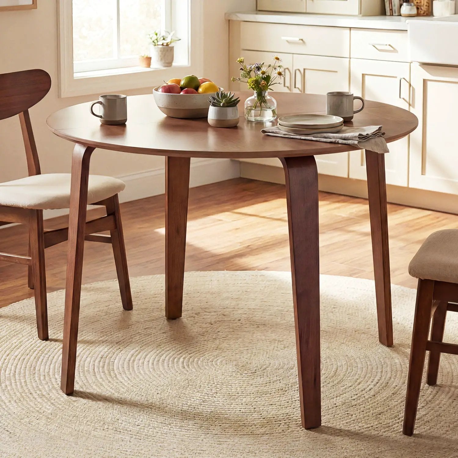 5 Piece Dining Table Set with 4 Padded Dining Chairs and Rubber Wood Table by DirectDeals