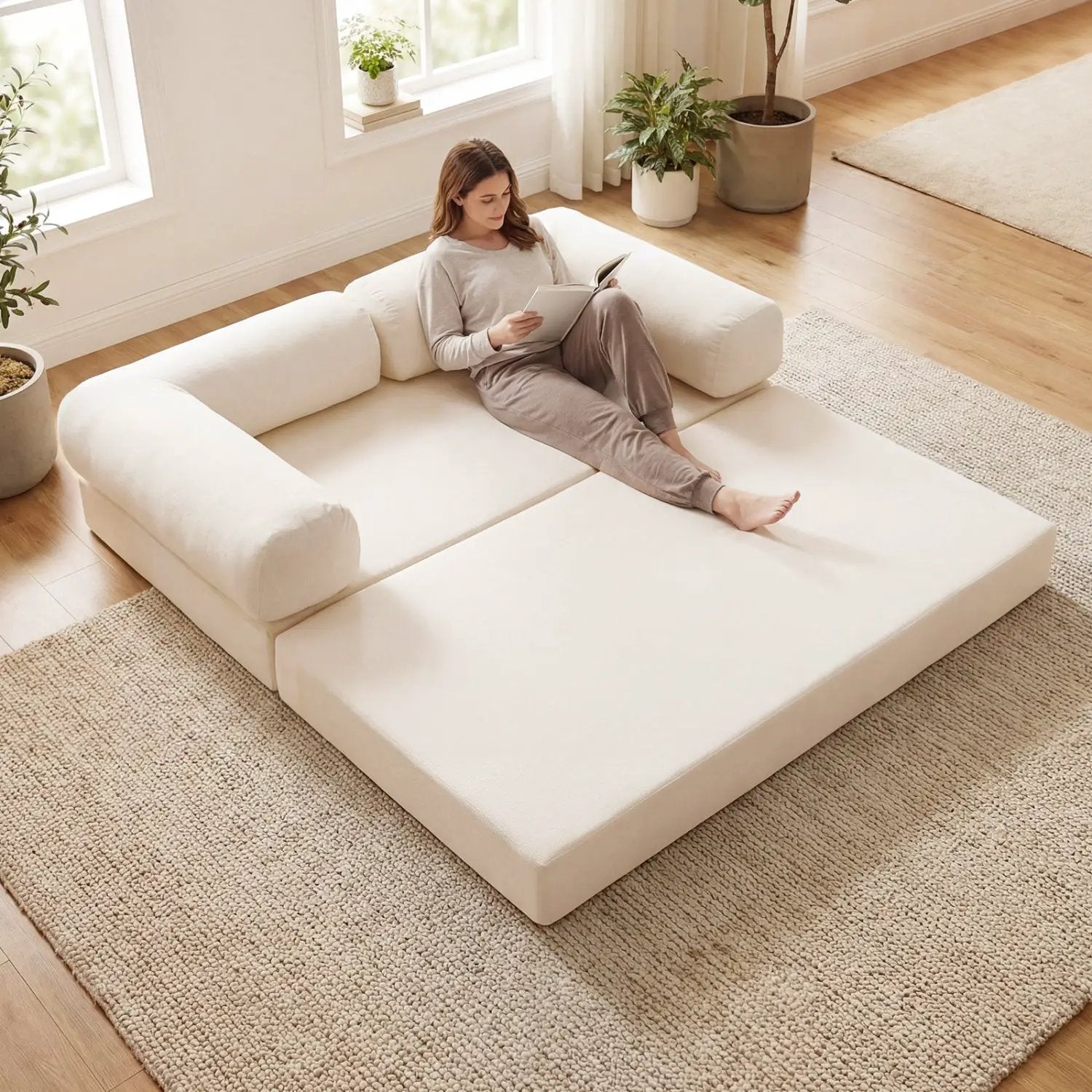 4-in-1 Convertible Folding Sofa Bed with Comfy Corduroy Cover by DirectDeals