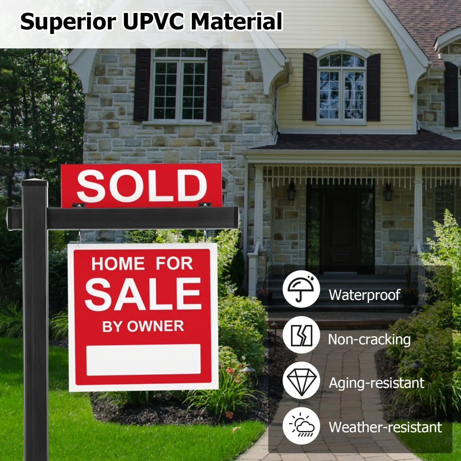 Set of 2 6 Feet Vinyl UPVC Real Estate Realtor Yard Sign Post by DirectDeals