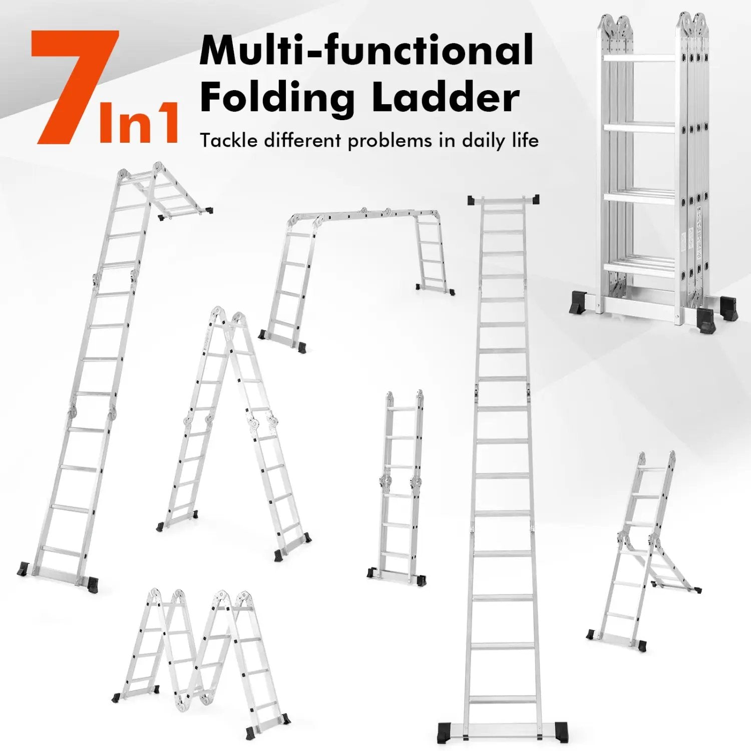15 Feet Folding Aluminum Ladder with Safe Locking Hinge by DirectDeals