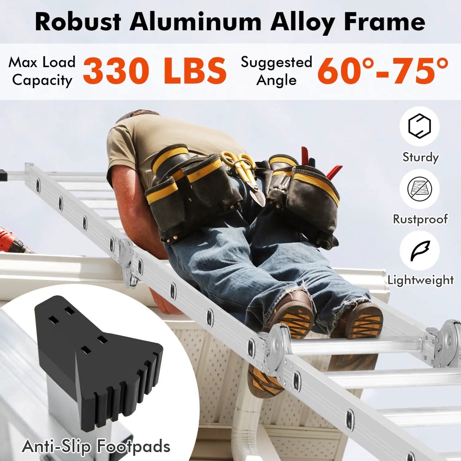 15 Feet Folding Aluminum Ladder with Safe Locking Hinge by DirectDeals