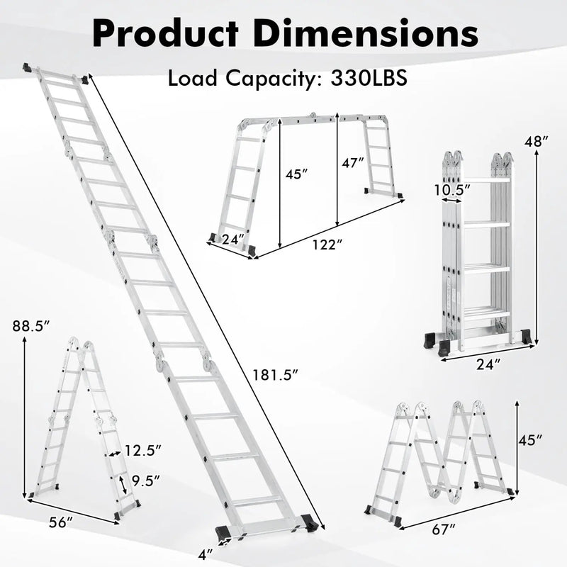 15 Feet Folding Aluminum Ladder with Safe Locking Hinge by DirectDeals