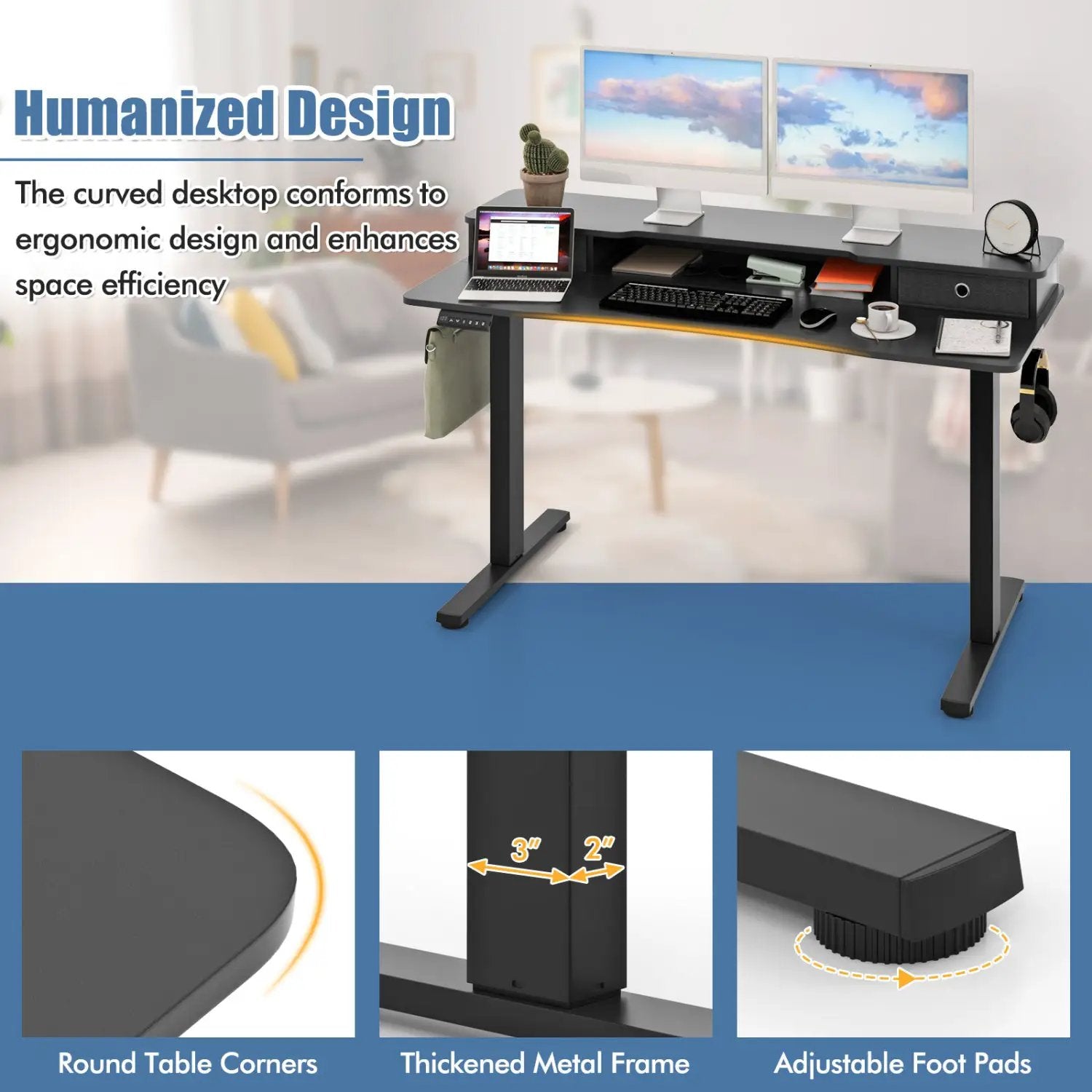 Electric Height Adjustable Standing Desk and Drafting Chair Set with Storage Drawers by DirectDeals