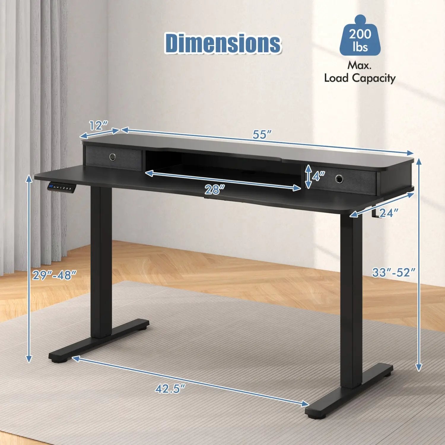 Electric Height Adjustable Standing Desk and Drafting Chair Set with Storage Drawers by DirectDeals