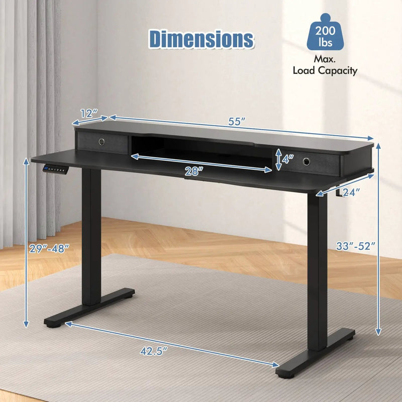 Electric Height Adjustable Standing Desk and Drafting Chair Set with Storage Drawers by DirectDeals