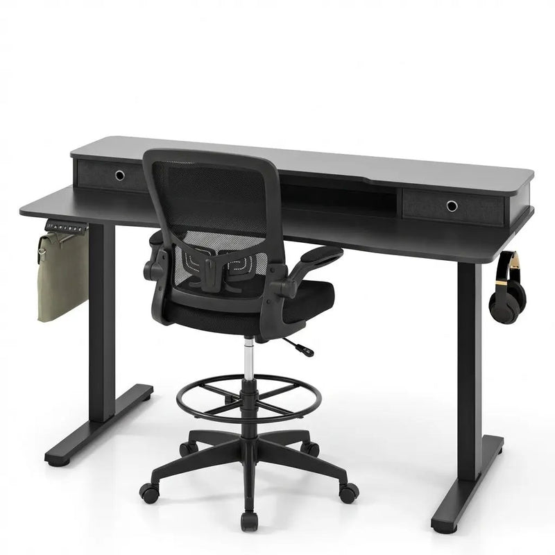 Electric Height Adjustable Standing Desk and Drafting Chair Set with Storage Drawers by DirectDeals