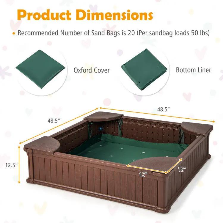 Kids Sandbox with Cover and Seats with 2 Kids Adirondack Chairs by DirectDeals