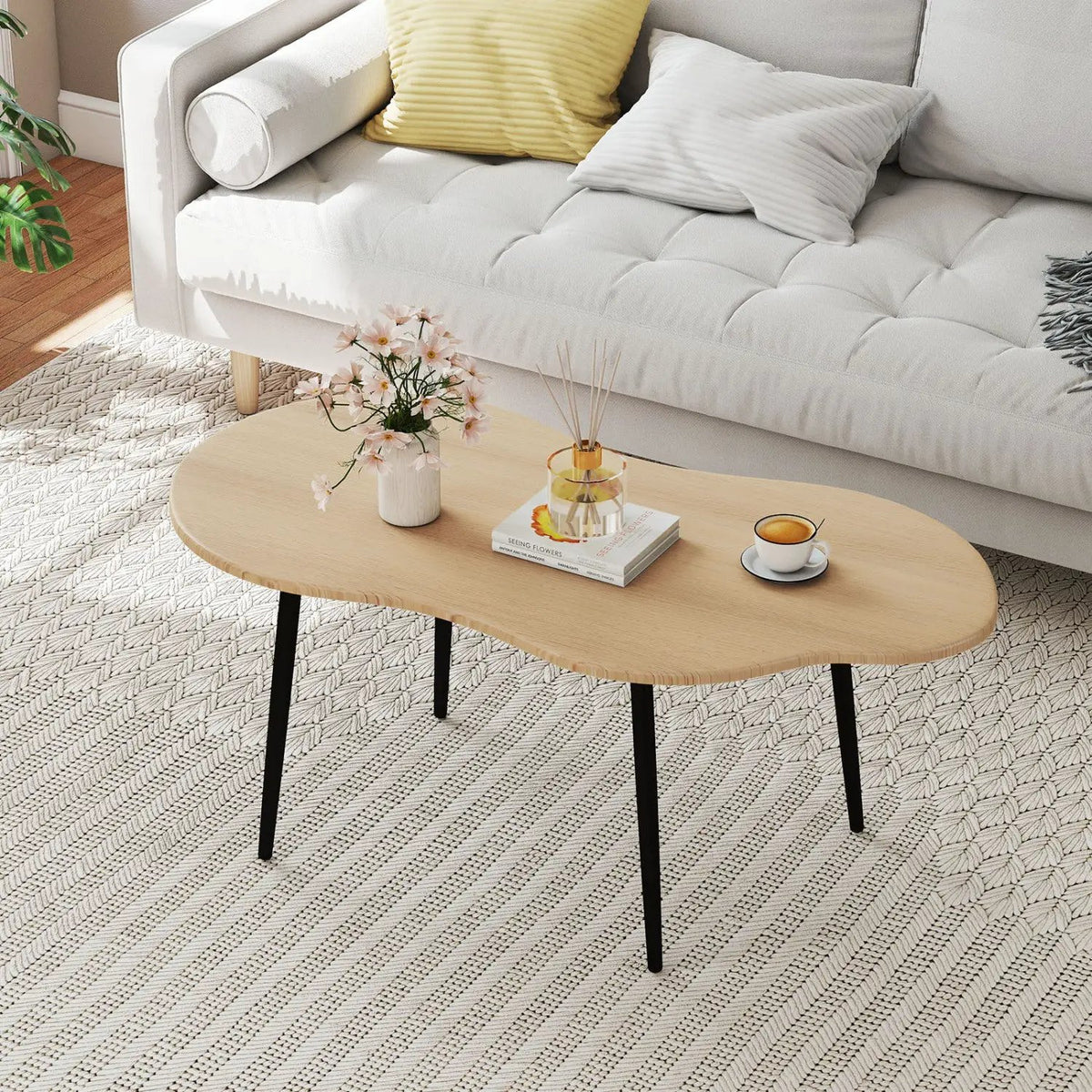 Cloud Shape Coffee Table 39.5 inch Irregular Center Table with Metal Frame by DirectDeals