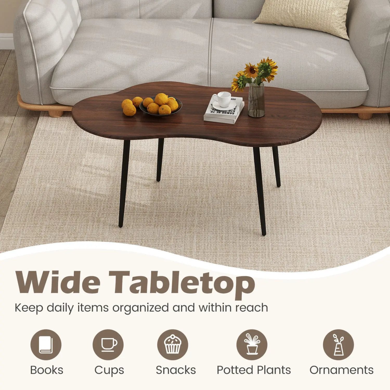 Cloud Shape Coffee Table 39.5 inch Irregular Center Table with Metal Frame by DirectDeals