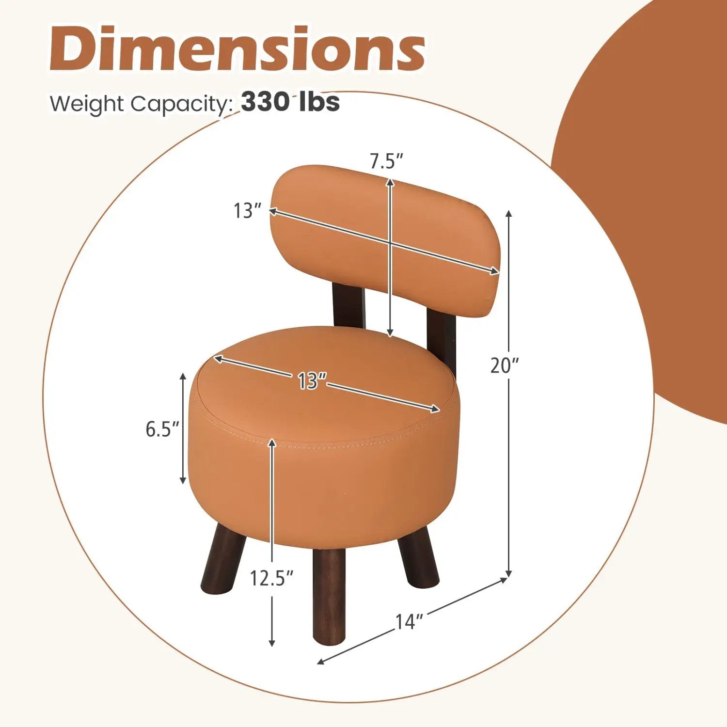Small Footrest Stools Set of 2 Round Ottoman with Backrest by DirectDeals
