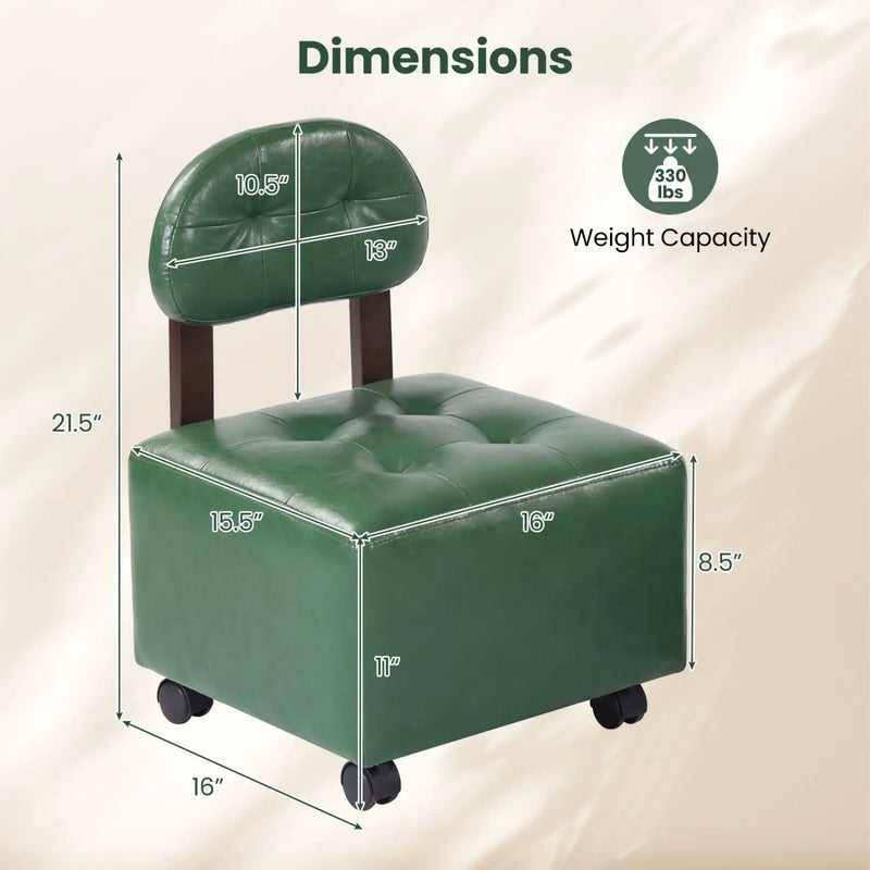 Small Rolling Footrest Stools Set of 2 with Lockable Wheels by DirectDeals