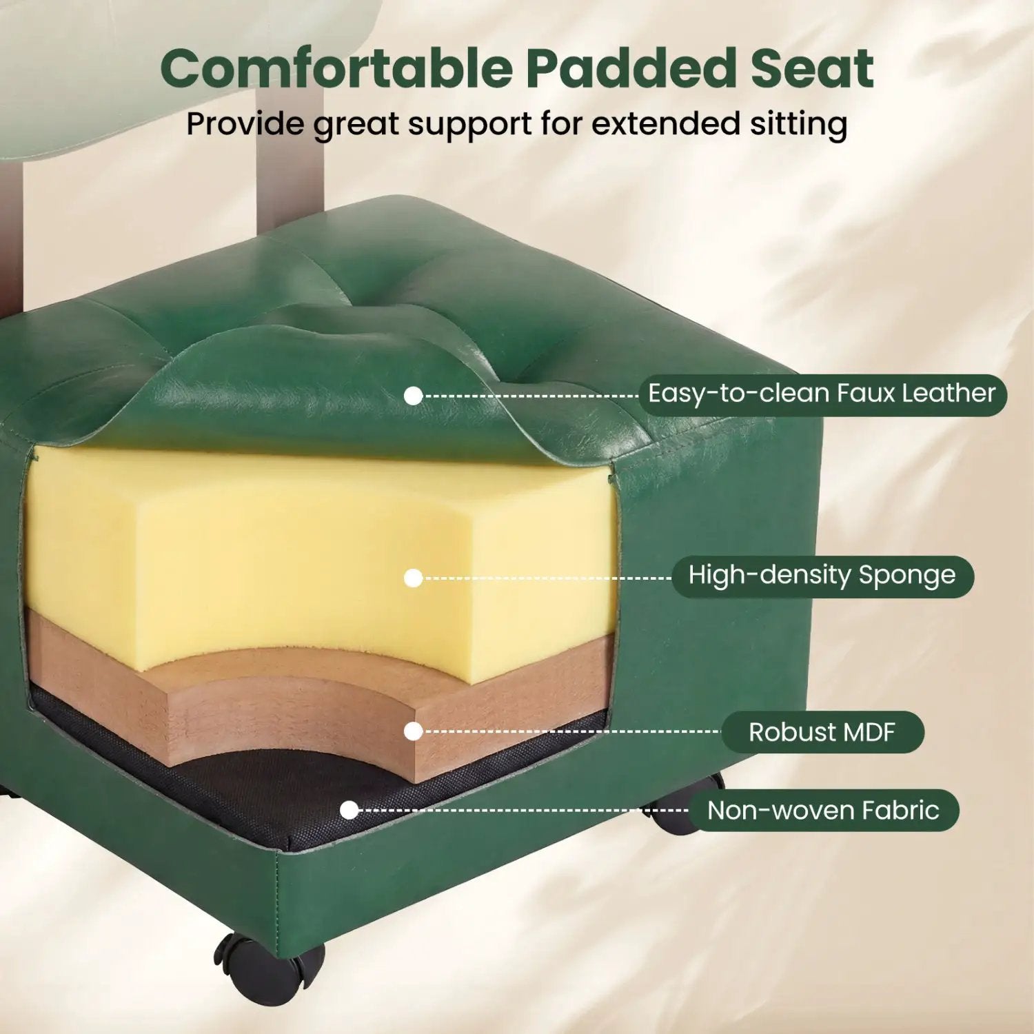 Small Rolling Footrest Stools Set of 2 with Lockable Wheels by DirectDeals